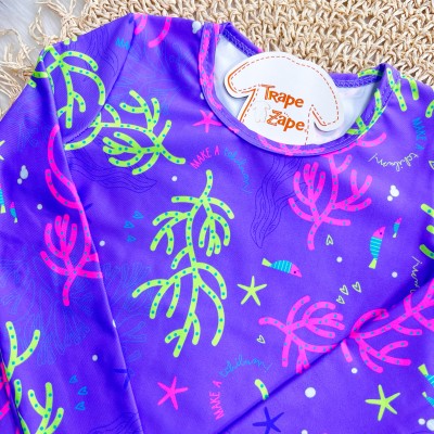 Linha Praia - Conj. Blusa Manga Longa e Calcinha Lagunas com Proteção UV50+ - Lilás
